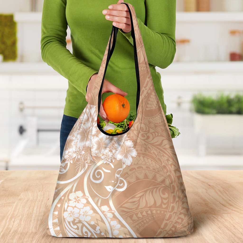 Polynesian Women's Day Grocery Bag Brown Hibiscus Flowers With Polynesian Pattern