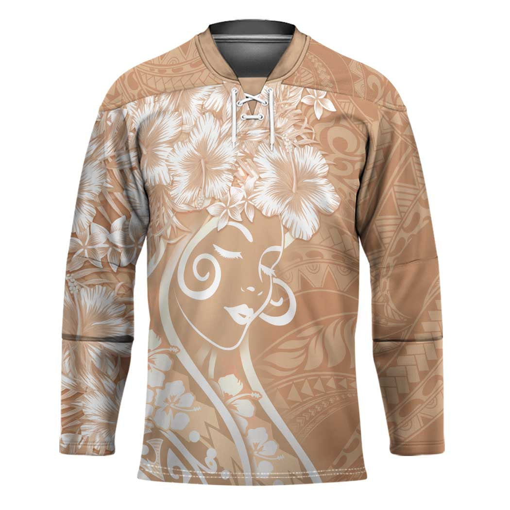 Polynesian Women's Day Hockey Jersey Brown Hibiscus Flowers With Polynesian Pattern LT05 Unisex Brown - Polynesian Pride