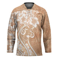 Polynesian Women's Day Hockey Jersey Brown Hibiscus Flowers With Polynesian Pattern LT05 Unisex Brown - Polynesian Pride
