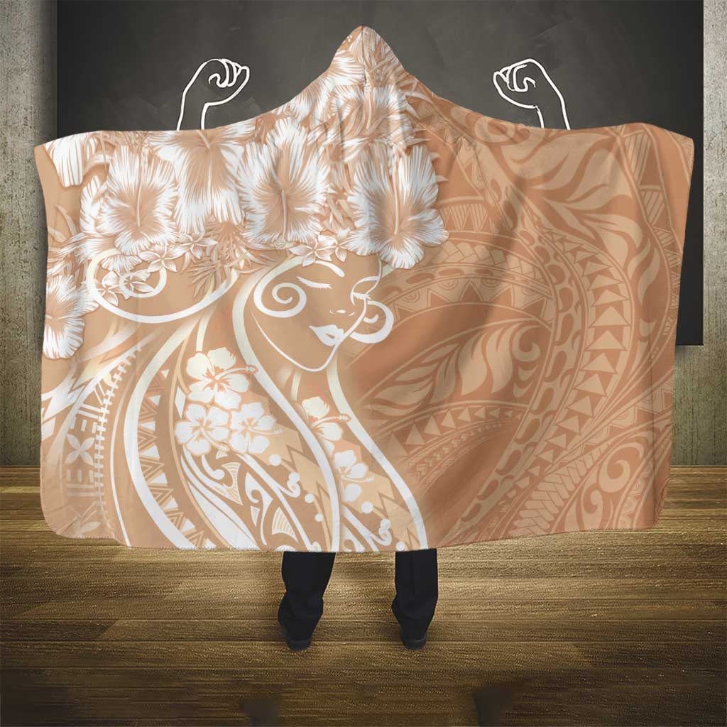 Polynesian Women's Day Hooded Blanket Brown Hibiscus Flowers With Polynesian Pattern LT05 - Polynesian Pride