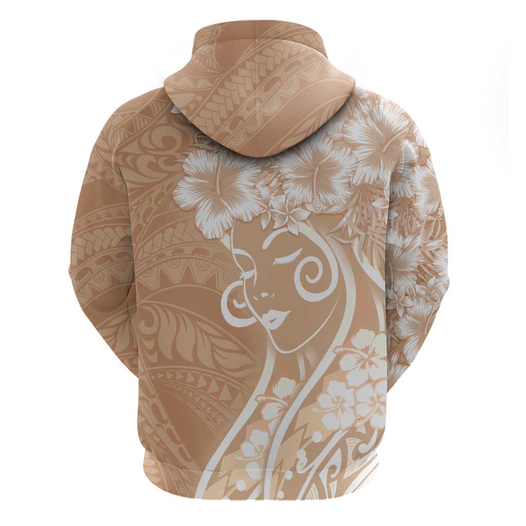 Polynesian Women's Day Hoodie Brown Hibiscus Flowers With Polynesian Pattern