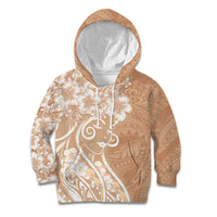 Polynesian Women's Day Kid Hoodie Brown Hibiscus Flowers With Polynesian Pattern LT05 Hoodie Brown - Polynesian Pride
