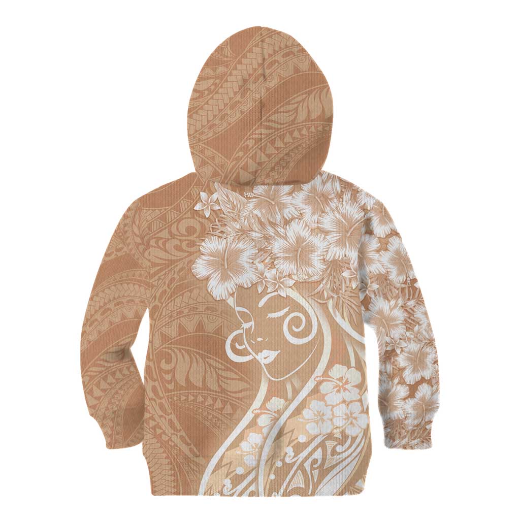 Polynesian Women's Day Kid Hoodie Brown Hibiscus Flowers With Polynesian Pattern LT05 - Polynesian Pride