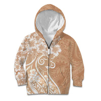 Polynesian Women's Day Kid Hoodie Brown Hibiscus Flowers With Polynesian Pattern LT05 Zip Hoodie Brown - Polynesian Pride
