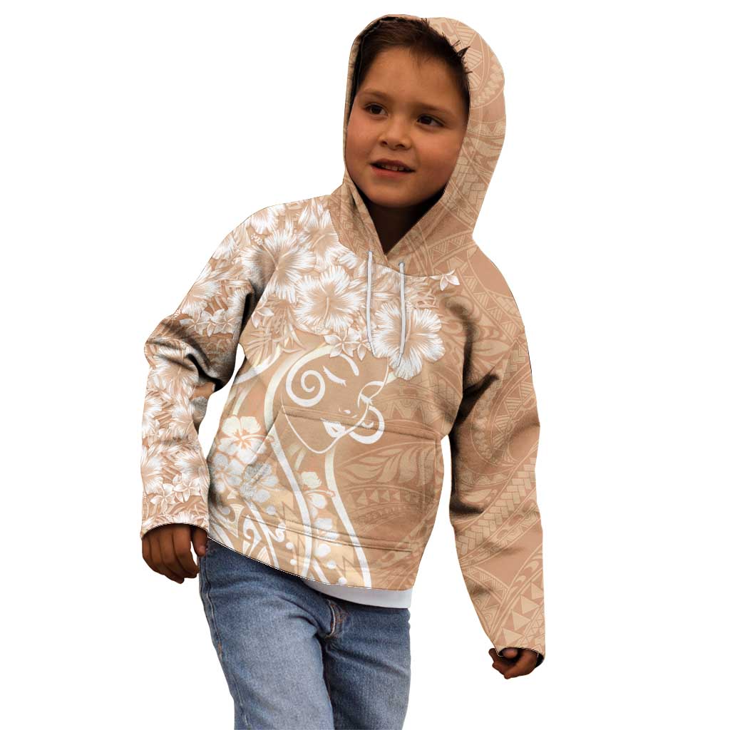 Polynesian Women's Day Kid Hoodie Brown Hibiscus Flowers With Polynesian Pattern LT05 - Polynesian Pride