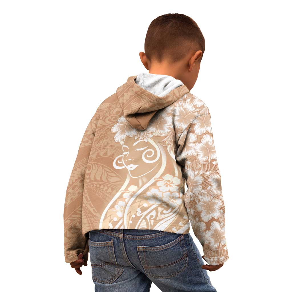 Polynesian Women's Day Kid Hoodie Brown Hibiscus Flowers With Polynesian Pattern LT05 - Polynesian Pride
