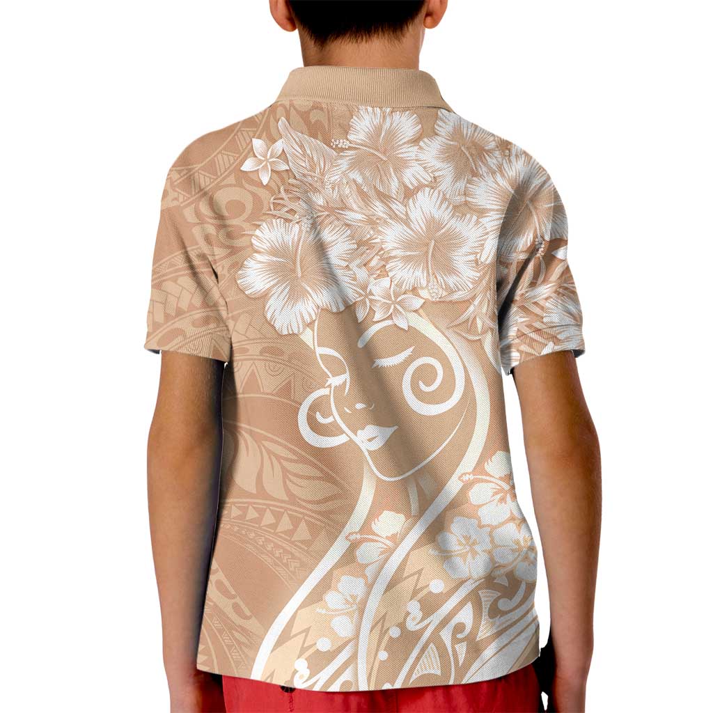 Polynesian Women's Day Kid Polo Shirt Brown Hibiscus Flowers With Polynesian Pattern