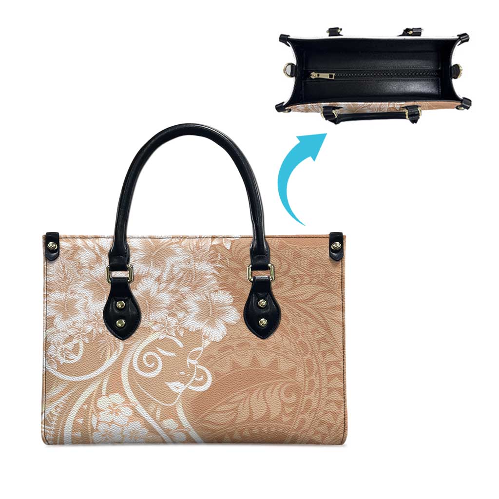 Polynesian Women's Day Leather Bag Brown Hibiscus Flowers With Polynesian Pattern
