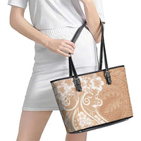 Polynesian Women's Day Leather Tote Bag Brown Hibiscus Flowers With Polynesian Pattern