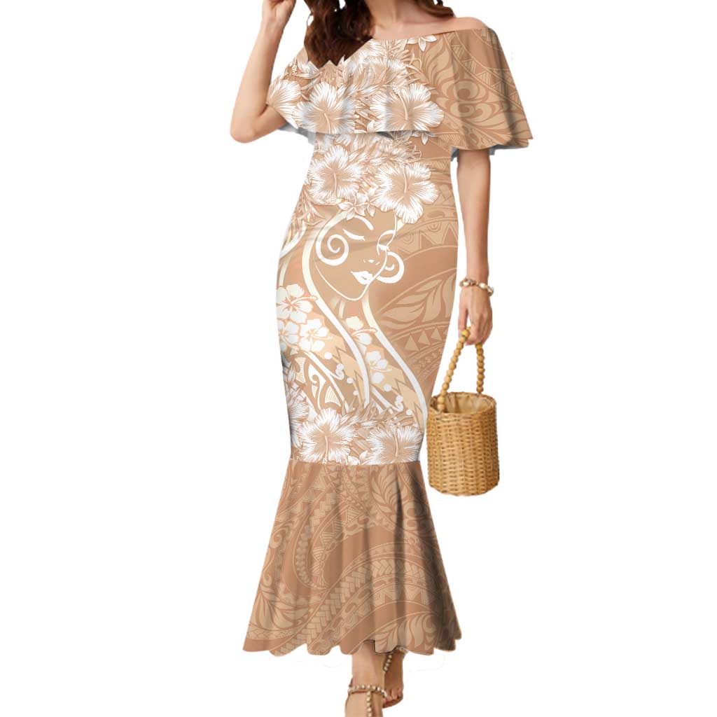 Polynesian Women's Day Mermaid Dress Brown Hibiscus Flowers With Polynesian Pattern LT05 Women Brown - Polynesian Pride