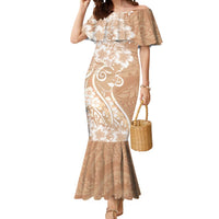 Polynesian Women's Day Mermaid Dress Brown Hibiscus Flowers With Polynesian Pattern LT05 Women Brown - Polynesian Pride