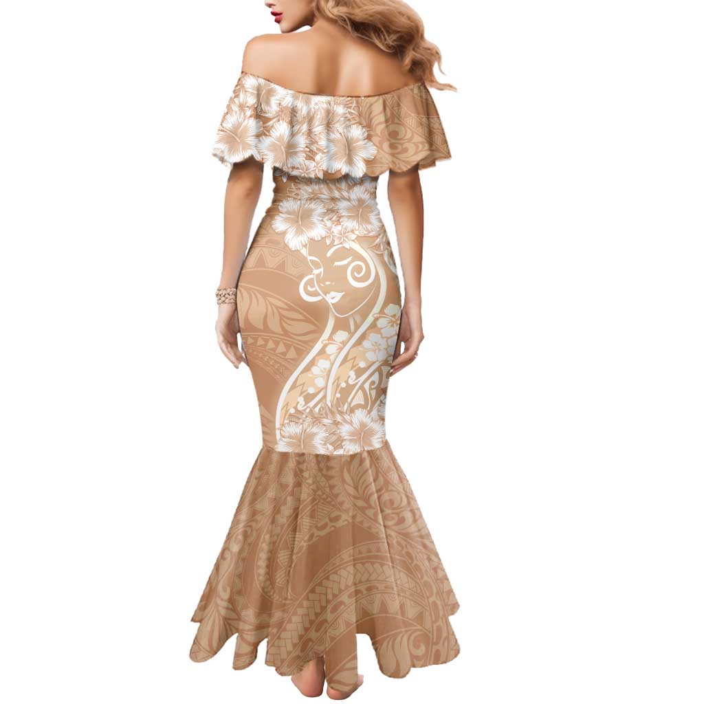 Polynesian Women's Day Mermaid Dress Brown Hibiscus Flowers With Polynesian Pattern LT05 - Polynesian Pride