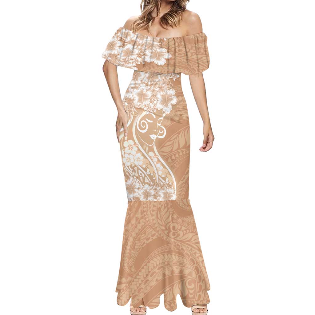 Polynesian Women's Day Mermaid Dress Brown Hibiscus Flowers With Polynesian Pattern LT05 - Polynesian Pride