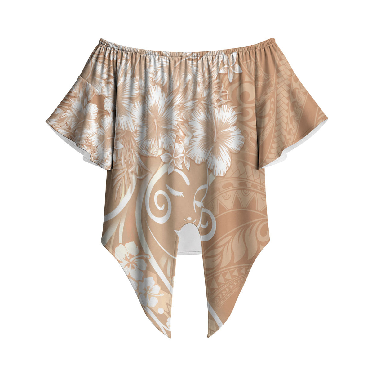 Polynesian Women's Day Off Shoulder Wrap Waist Top Brown Hibiscus Flowers With Polynesian Pattern LT05 Brown - Polynesian Pride