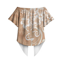Polynesian Women's Day Off Shoulder Wrap Waist Top Brown Hibiscus Flowers With Polynesian Pattern LT05 - Polynesian Pride