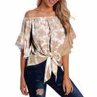Polynesian Women's Day Off Shoulder Wrap Waist Top Brown Hibiscus Flowers With Polynesian Pattern LT05 - Polynesian Pride