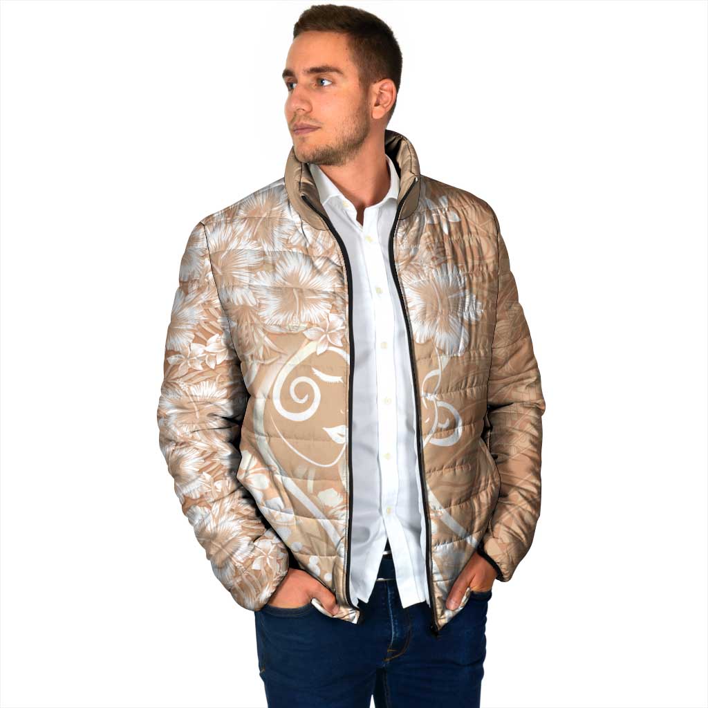 Polynesian Women's Day Padded Jacket Brown Hibiscus Flowers With Polynesian Pattern