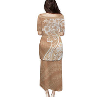 Polynesian Women's Day Puletasi Brown Hibiscus Flowers With Polynesian Pattern