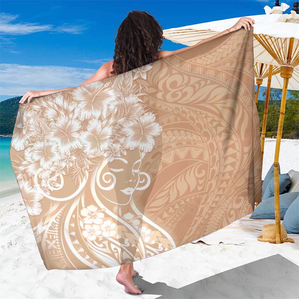 Polynesian Women's Day Sarong Brown Hibiscus Flowers With Polynesian Pattern
