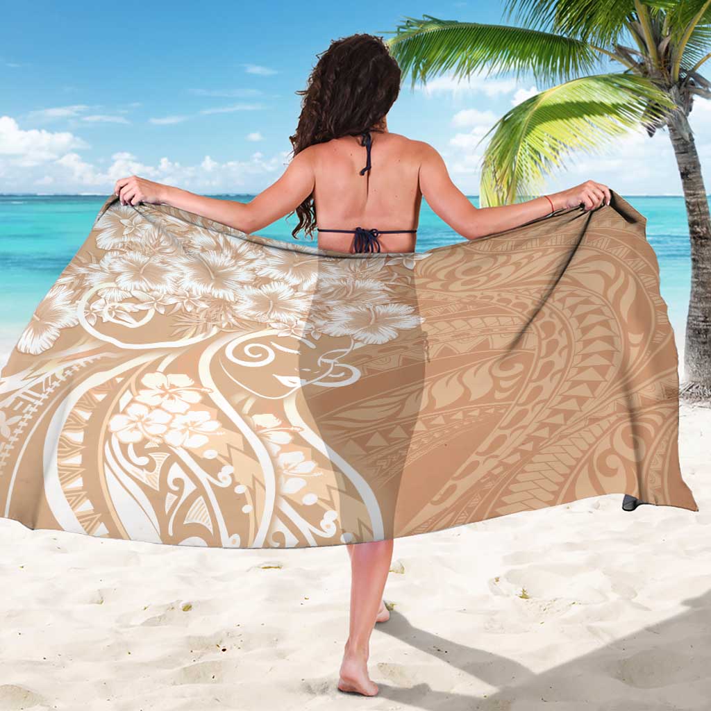 Polynesian Women's Day Sarong Brown Hibiscus Flowers With Polynesian Pattern