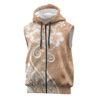 Polynesian Women's Day Sleeveless Zip Hoodie Brown Hibiscus Flowers With Polynesian Pattern