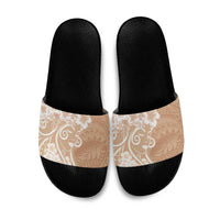 Polynesian Women's Day Slide Sandals Brown Hibiscus Flowers With Polynesian Pattern