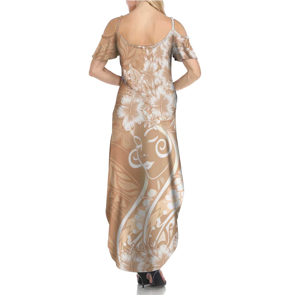 Polynesian Women's Day Summer Maxi Dress Brown Hibiscus Flowers With Polynesian Pattern LT05 - Polynesian Pride