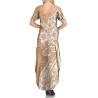 Polynesian Women's Day Summer Maxi Dress Brown Hibiscus Flowers With Polynesian Pattern LT05 - Polynesian Pride