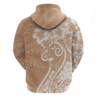 Polynesian Women's Day Zip Hoodie Brown Hibiscus Flowers With Polynesian Pattern
