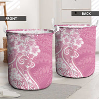 Polynesian Women's Day Laundry Basket Pink Hibiscus Flowers With Polynesian Pattern