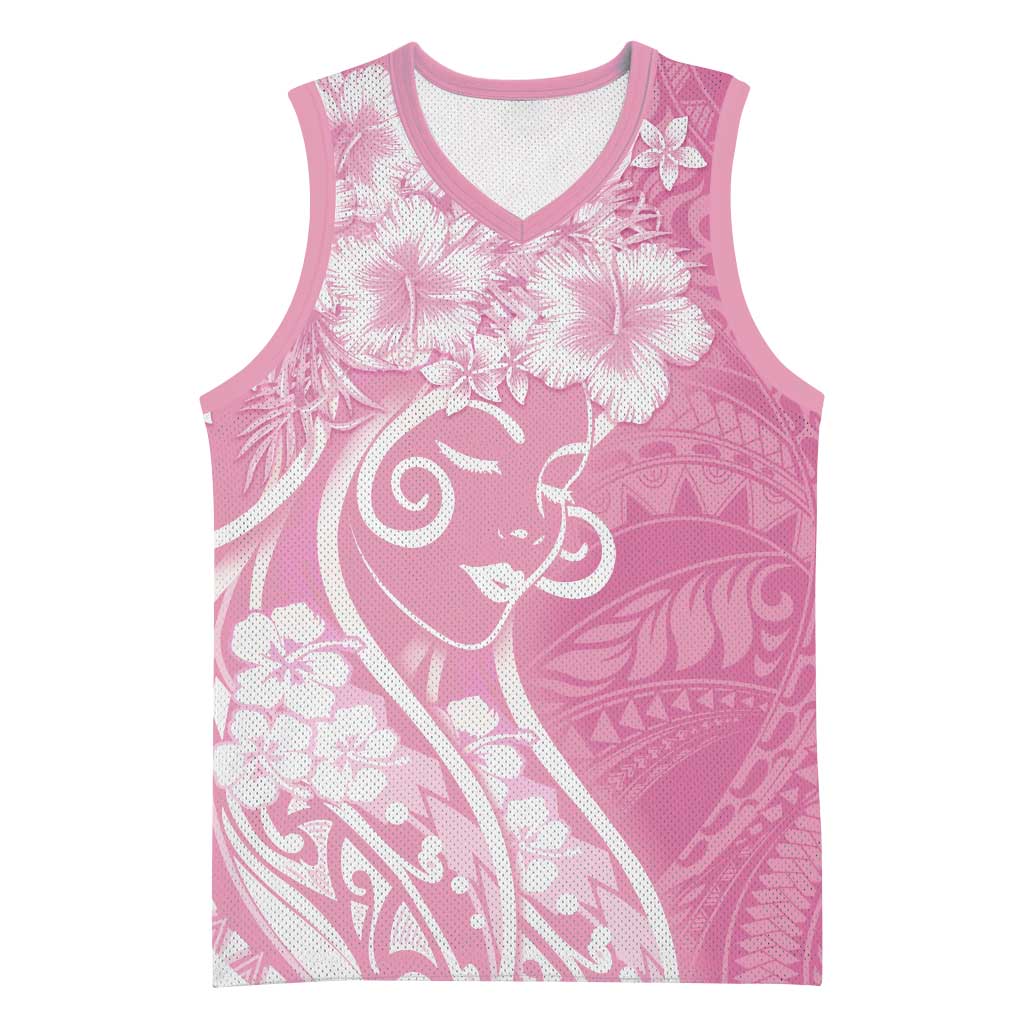 Polynesian Women's Day Basketball Jersey Pink Hibiscus Flowers With Polynesian Pattern