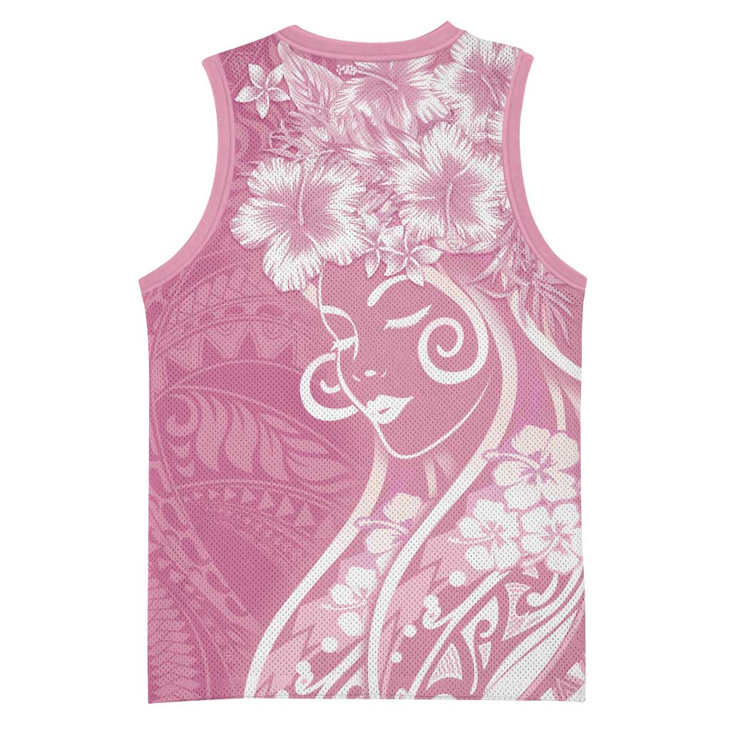 Polynesian Women's Day Basketball Jersey Pink Hibiscus Flowers With Polynesian Pattern