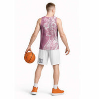 Polynesian Women's Day Basketball Jersey Pink Hibiscus Flowers With Polynesian Pattern