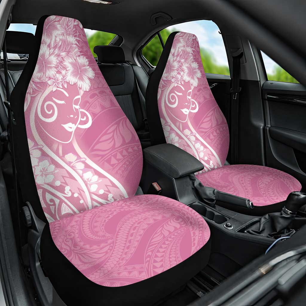 Polynesian Women's Day Car Seat Cover Pink Hibiscus Flowers With Polynesian Pattern
