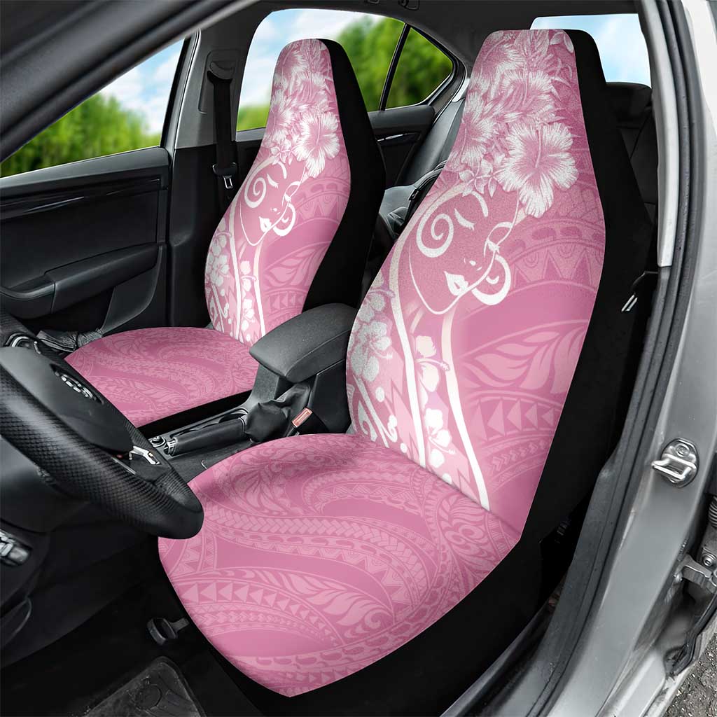 Polynesian Women's Day Car Seat Cover Pink Hibiscus Flowers With Polynesian Pattern