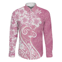 Polynesian Women's Day Family Matching Long Sleeve Bodycon Dress and Hawaiian Shirt Pink Hibiscus Flowers With Polynesian Pattern LT05 Dad's Shirt - Long Sleeve Pink - Polynesian Pride