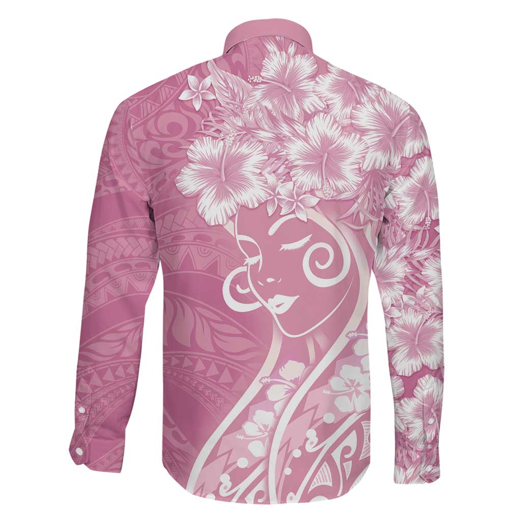 Polynesian Women's Day Family Matching Long Sleeve Bodycon Dress and Hawaiian Shirt Pink Hibiscus Flowers With Polynesian Pattern LT05 - Polynesian Pride