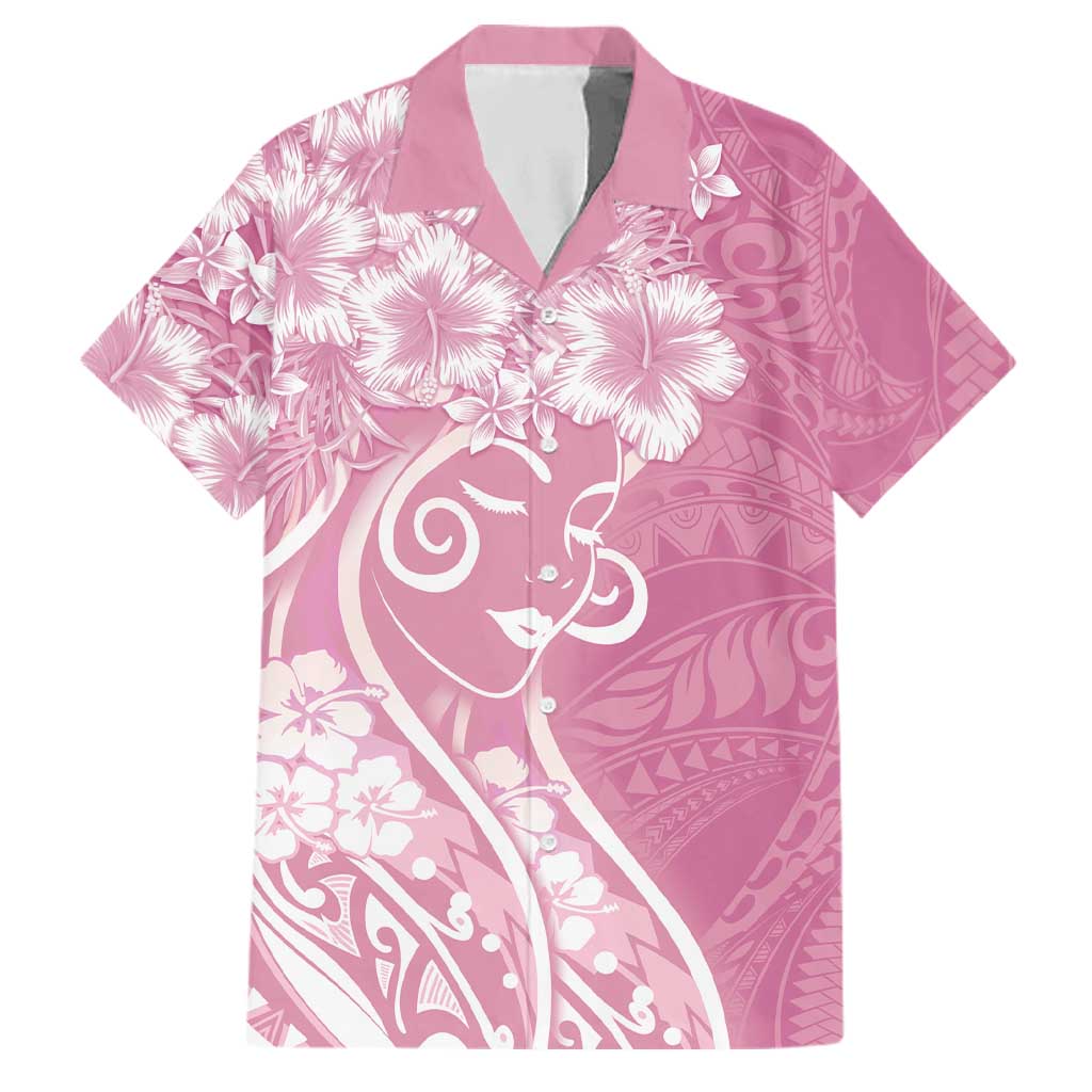 Polynesian Women's Day Family Matching Mermaid Dress and Hawaiian Shirt Pink Hibiscus Flowers With Polynesian Pattern LT05 Dad's Shirt - Short Sleeve Pink - Polynesian Pride