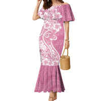Polynesian Women's Day Family Matching Mermaid Dress and Hawaiian Shirt Pink Hibiscus Flowers With Polynesian Pattern LT05 Mom's Dress Pink - Polynesian Pride