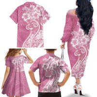 Polynesian Women's Day Family Matching Off The Shoulder Long Sleeve Dress and Hawaiian Shirt Pink Hibiscus Flowers With Polynesian Pattern LT05 - Polynesian Pride
