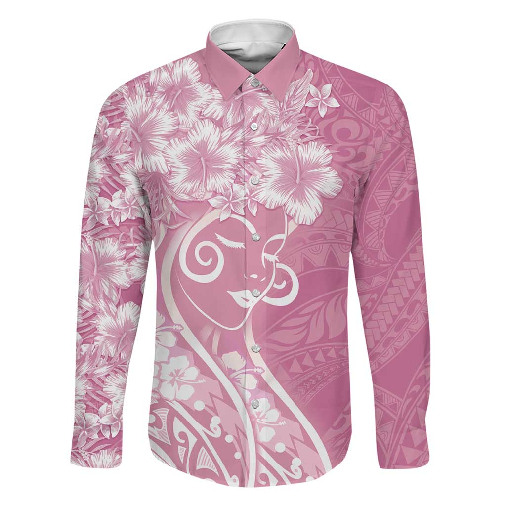 Polynesian Women's Day Family Matching Off The Shoulder Long Sleeve Dress and Hawaiian Shirt Pink Hibiscus Flowers With Polynesian Pattern LT05 Dad's Shirt - Long Sleeve Pink - Polynesian Pride
