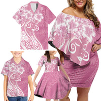 Polynesian Women's Day Family Matching Off Shoulder Short Dress and Hawaiian Shirt Pink Hibiscus Flowers With Polynesian Pattern LT05 - Polynesian Pride