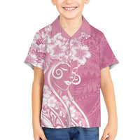Polynesian Women's Day Hawaiian Shirt Pink Hibiscus Flowers With Polynesian Pattern