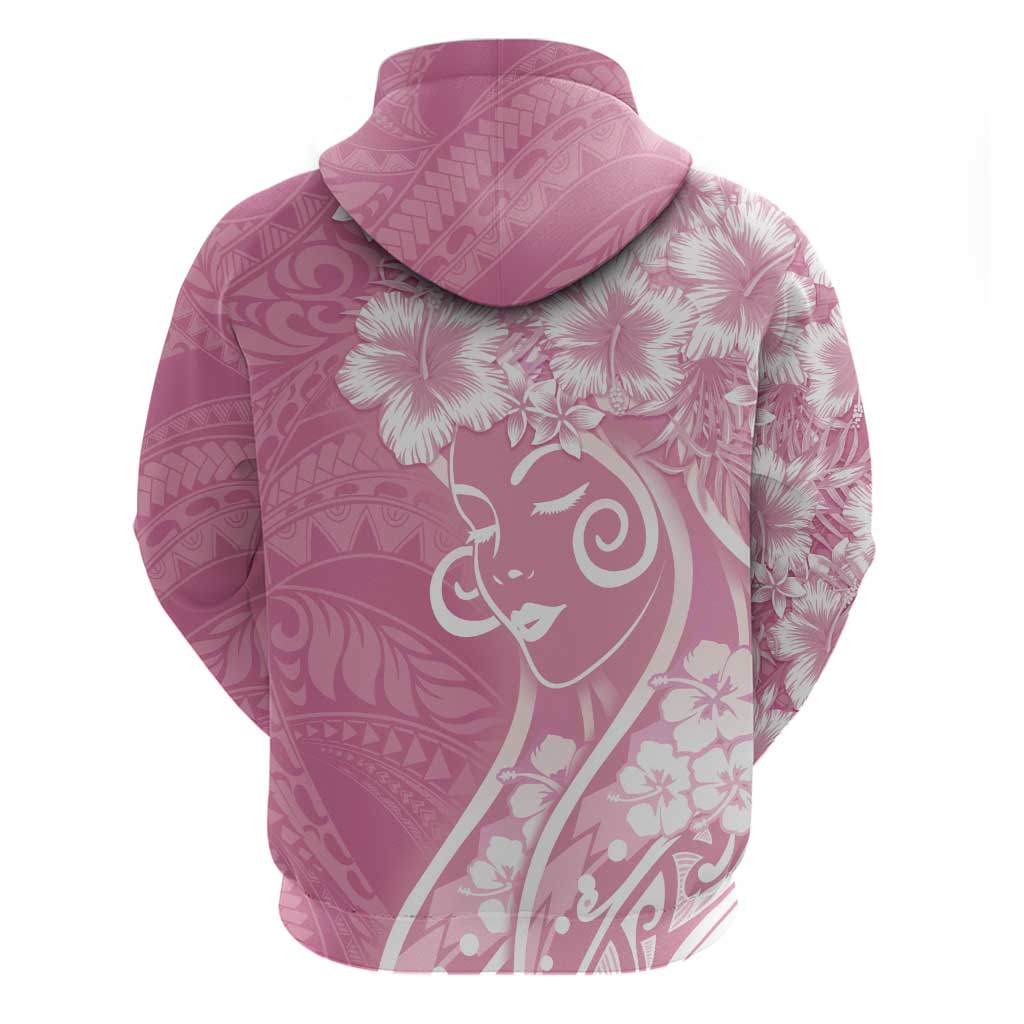 Polynesian Women's Day Hoodie Pink Hibiscus Flowers With Polynesian Pattern