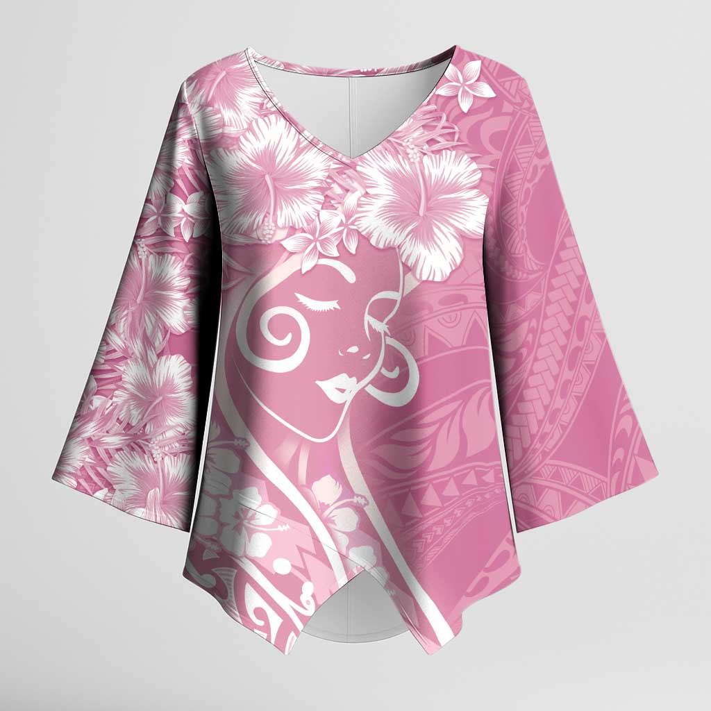 Polynesian Women's Day Kimono Sleeve Blouse Pink Hibiscus Flowers With Polynesian Pattern LT05 Female Pink - Polynesian Pride