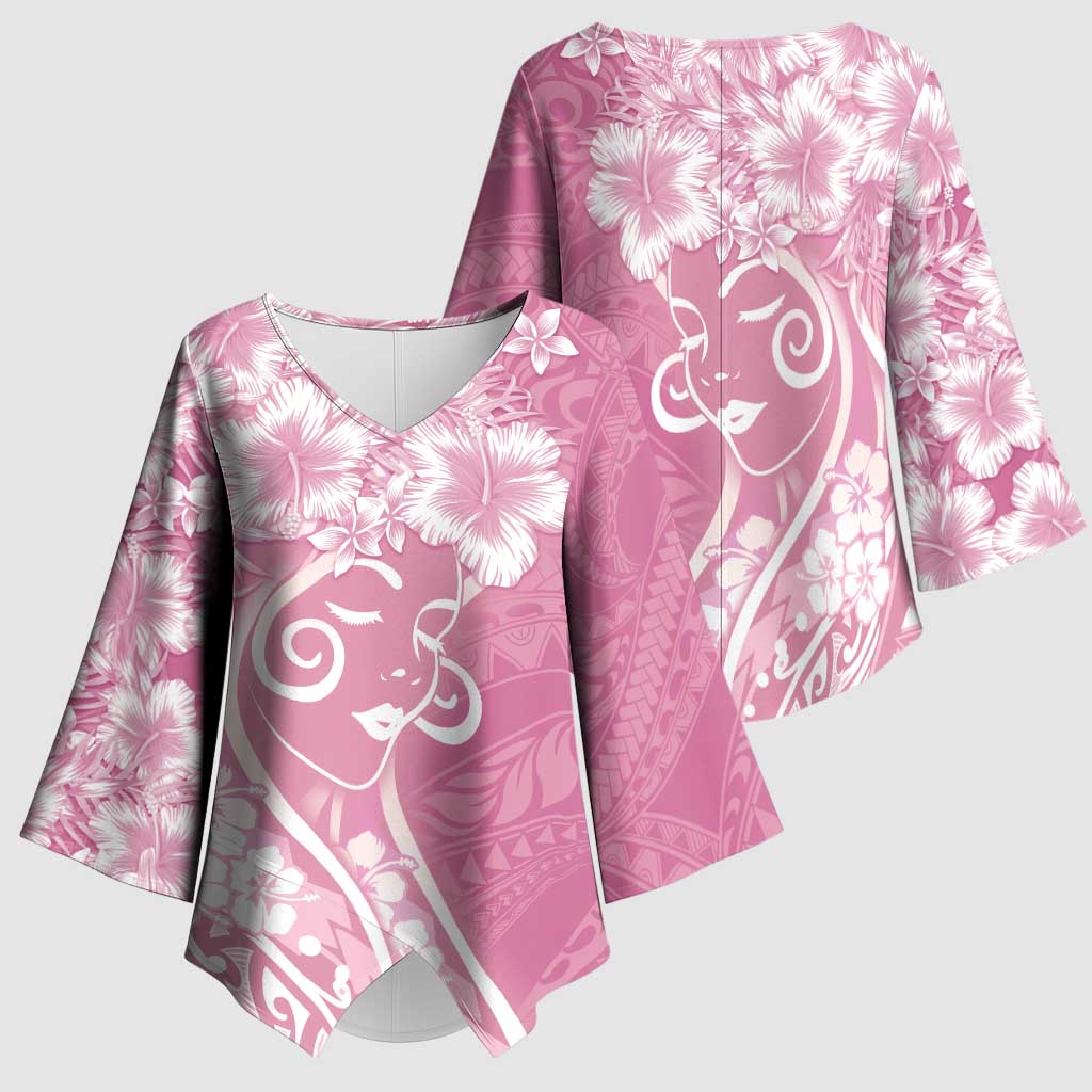 Polynesian Women's Day Kimono Sleeve Blouse Pink Hibiscus Flowers With Polynesian Pattern LT05 - Polynesian Pride