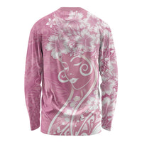 Polynesian Women's Day Long Sleeve Shirt Pink Hibiscus Flowers With Polynesian Pattern