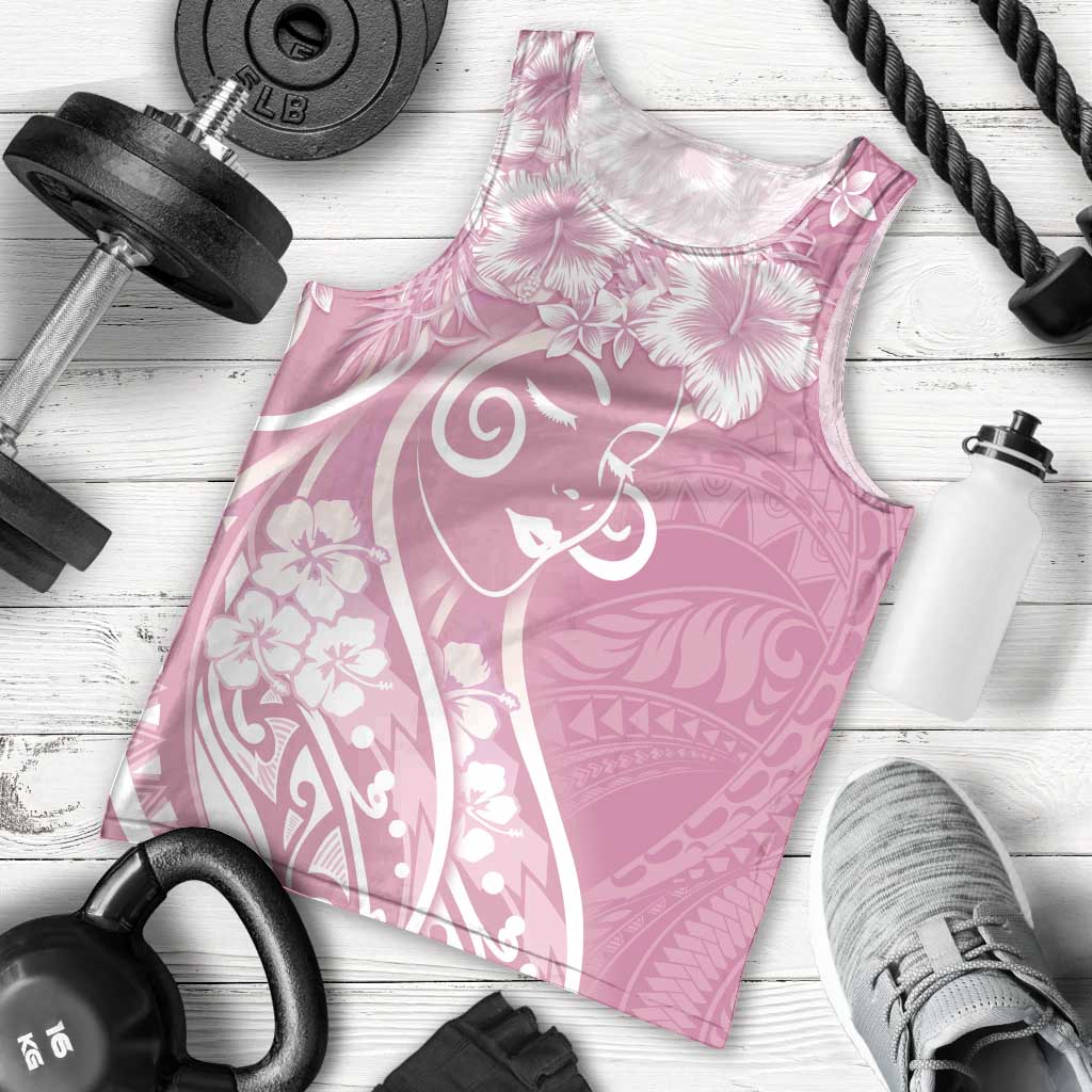 Polynesian Women's Day Men Tank Top Pink Hibiscus Flowers With Polynesian Pattern