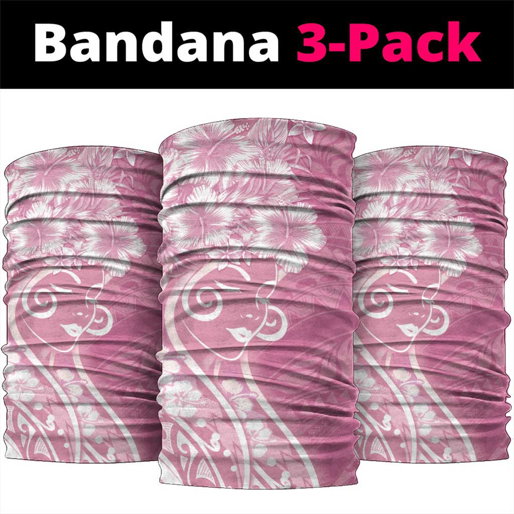 Polynesian Women's Day Neck Gaiter Pink Hibiscus Flowers With Polynesian Pattern