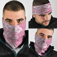 Polynesian Women's Day Neck Gaiter Pink Hibiscus Flowers With Polynesian Pattern
